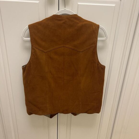 Vintage Swan Down Tan Brown Suede Cross Patterned MOTO Vest Sz M - Picture 6 of 6